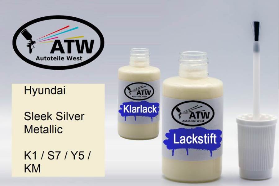 Hyundai, Sleek Silver Metallic, K1 / S7 / Y5 / KM: 20ml Lackstift + 20ml Klarlack - Set, von ATW Autoteile West.